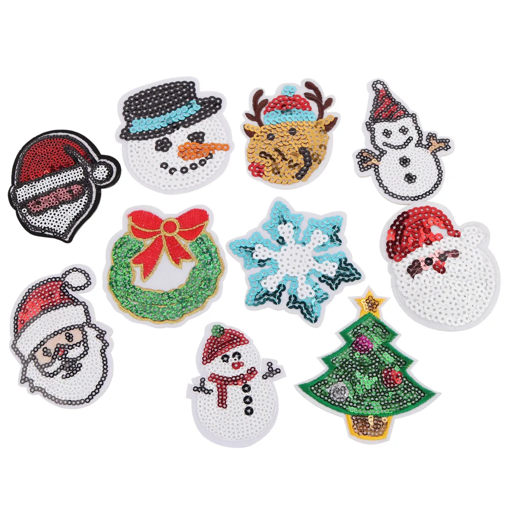 

Christmas tree snowman beads iron on sequins patch stickers clothing decoration handmade DIY patch