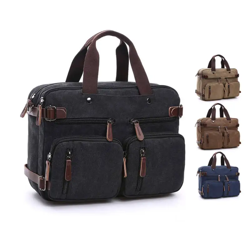 

China wholesale canvas leather trim men travel bag laptop messenger bags