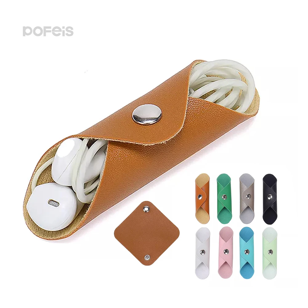 

Factory Price Earphone Holder Promotion Gift Pu Leather Protector Earphone Holder