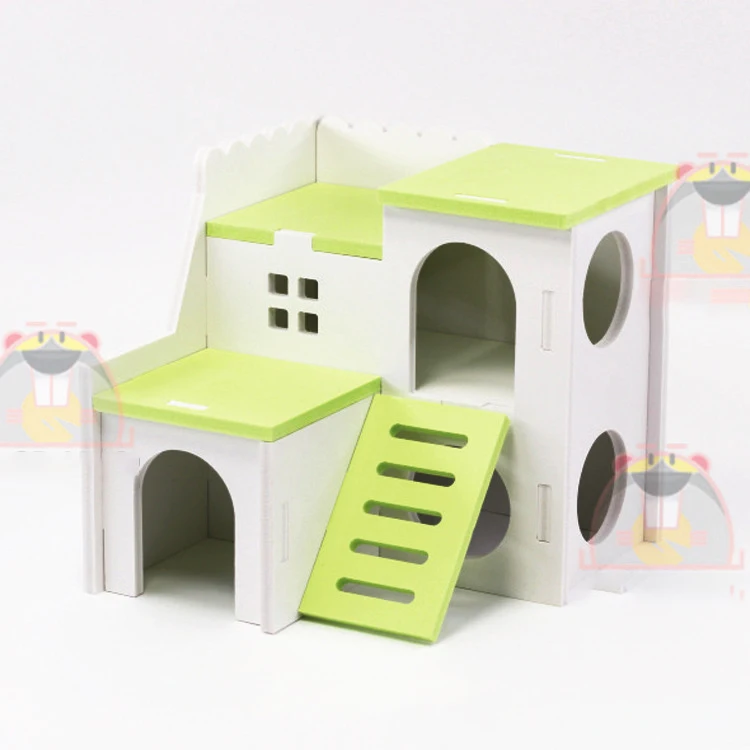 

Hamster house colorful cage wooden nest double layer villa hamster toy product, Pink, blue, green
