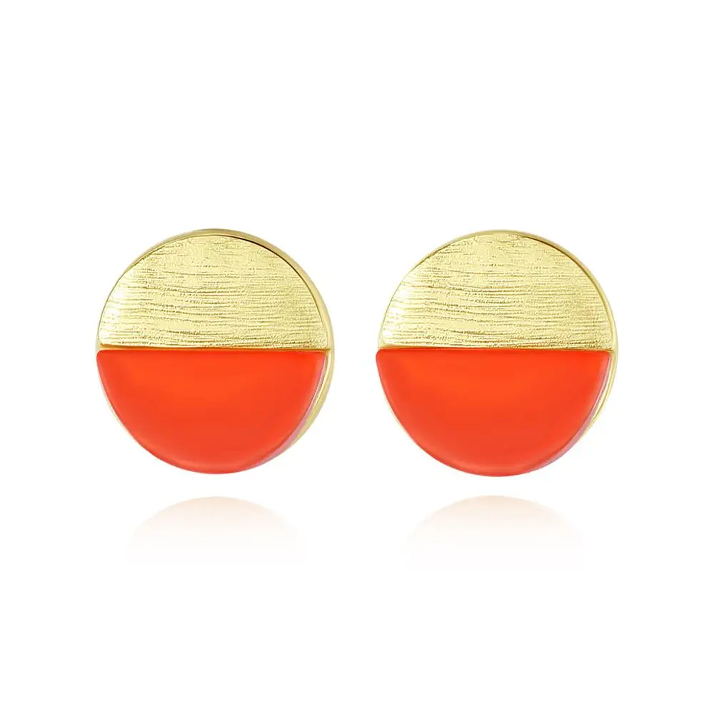 CZCITY Stylish Round Colorful Acrylic Solid 925 Sterling Earrings Trendy Bright Silver Earrings for Women