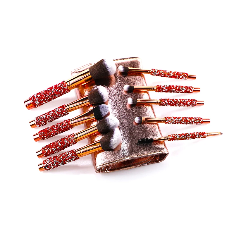 

10Pcs Set Glitter Bling Rose Gold Diamond Crystal Rhinestone Makeup Brushes