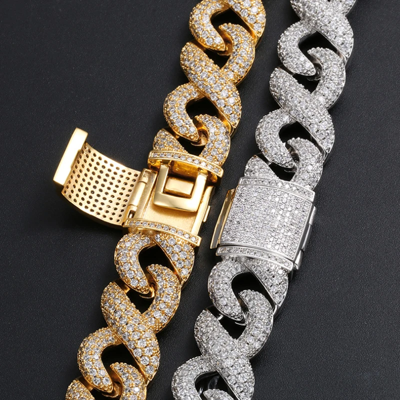

Men'S Iced Out Cuban Chains 18K Gold Plated Cuban Chain Iced Out Cuban Link Chain S925 Cadenas Kolye, White/yellow