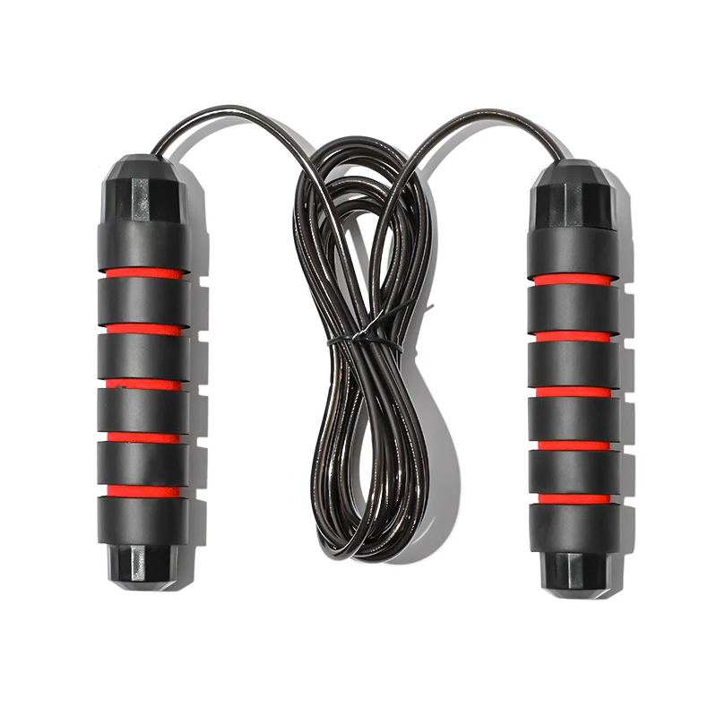 

Gym Workout Training Fitness Heavy Steel Cable Wire Bearing Weighted Skipping Rope Adjustable Speed Jump Rope, Black/red