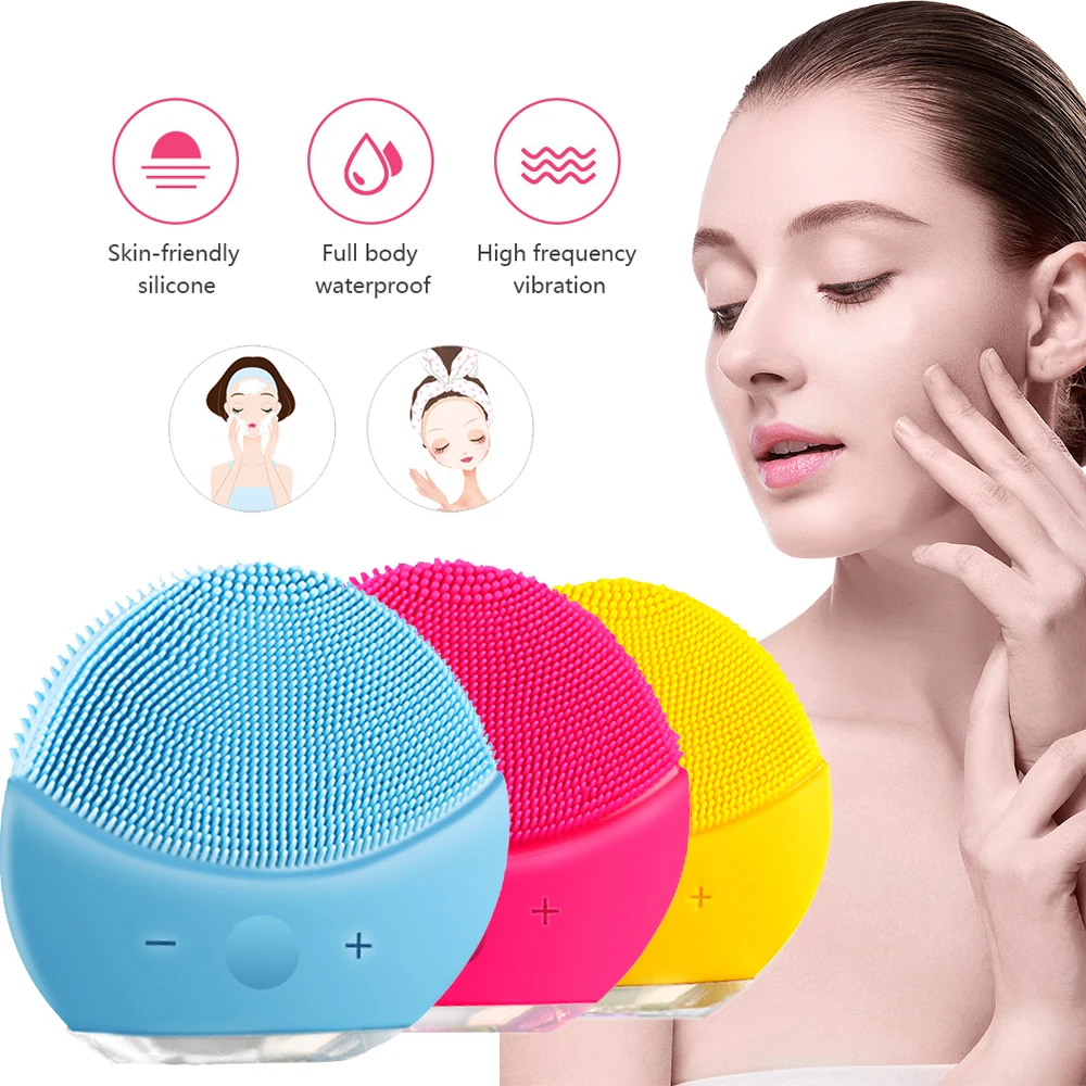 

Ultrasonic Silicone Electric Sonic Face Cleanser Massager Device Rechargeable Skin Mini Washing 2020 Facial Cleansing Brush, Colorful