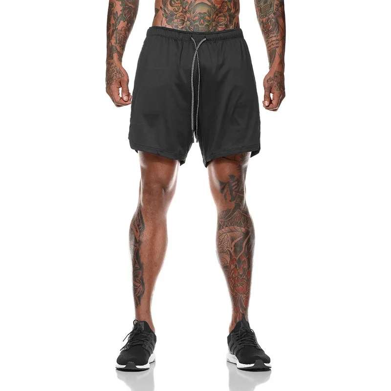 

2 in 1 Summer Elastic Exercise Jogging Cycling Shorts Gym Running Men's Shorts
