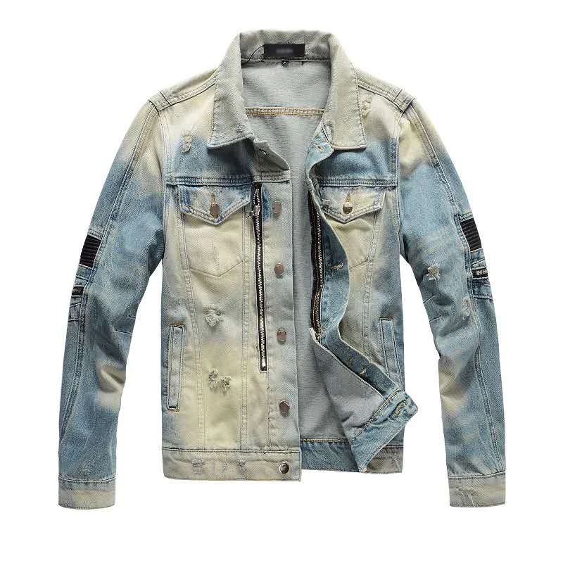 

Purple wind high quality denim jacket destroyed printing jeans jacket men, Two colors