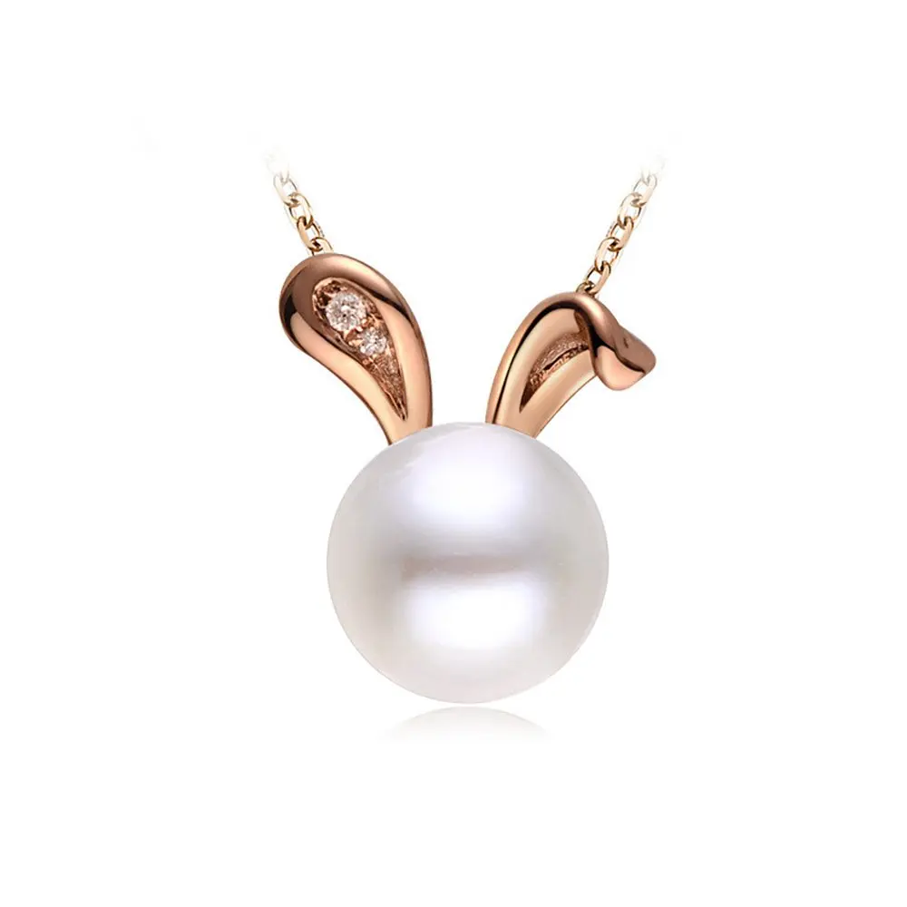 

Freshwater Cultured Pearls Cute Animal Rabbit Pendant Delicate Jewelry S925 Sterling Silver Easter Necklace