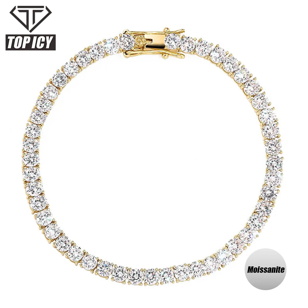 

Hip Hop 925 Sterling Silver With Moissanite Tennis Chain 3mm 4mm 5mm Iced Out Tennis Chain Necklace Bracelet Jewelry, White gold/ gold