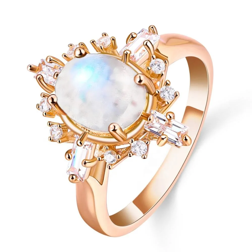 

Precious stone rose gold plated titanium steel moon stone jewelry gifts ring for sale, Customized color