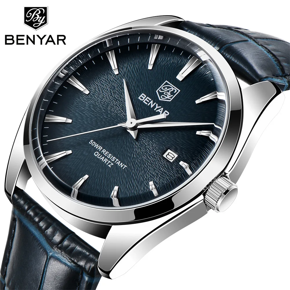 

New BENYAR 5163 Watch Wrist High Quality Leather Men's Quartz Watch Sports Waterproof Luminous Wristwatches Montre Homme, 3-colors