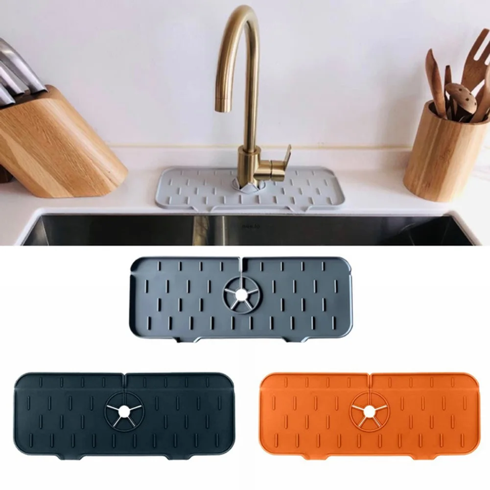 

New Silicone Faucet Sink Splash Guard Water Catcher Drying Mat for Kitchen Bathroom