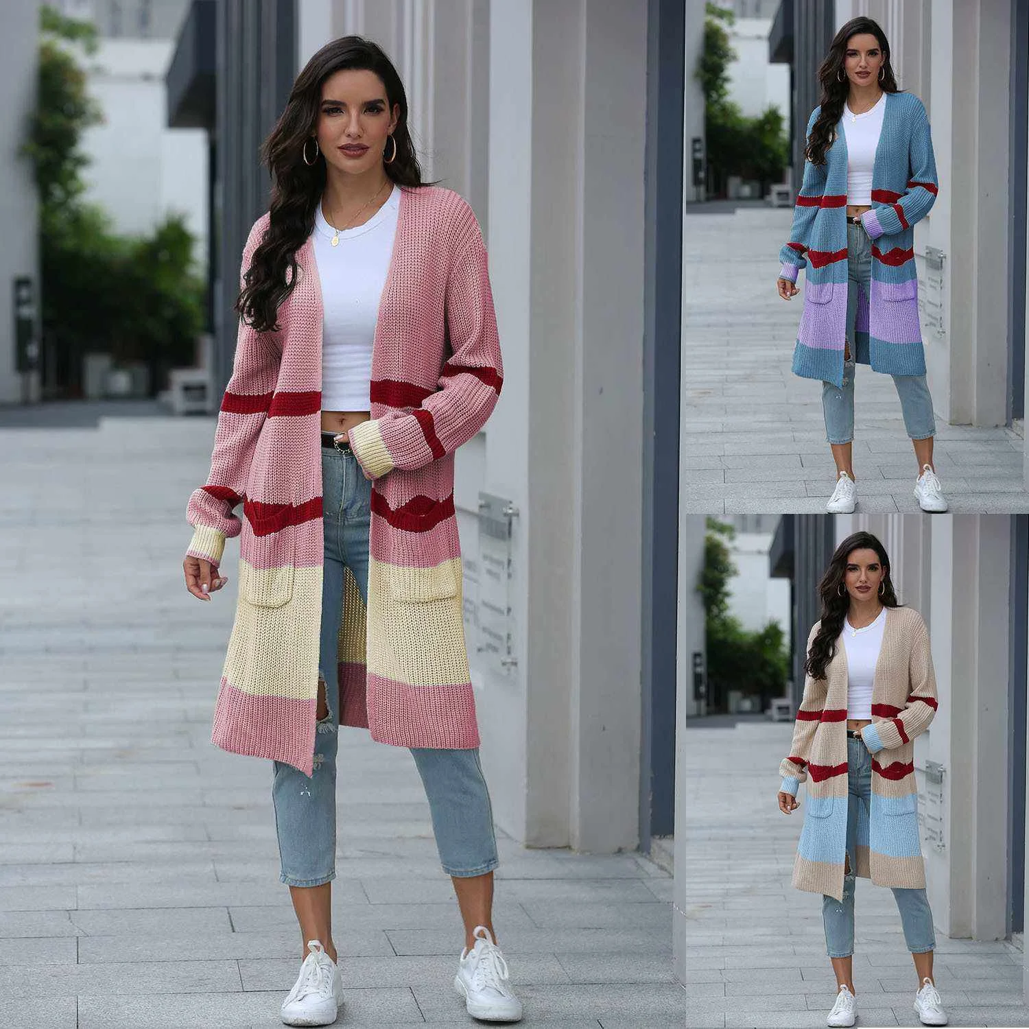 

wholesale custom loose long sleeves crew neck cardigan sweater for women