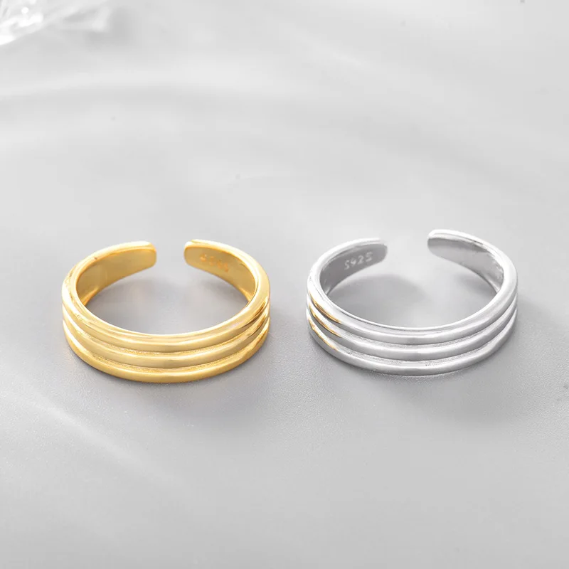 Minimalist 18K Gold Plated 925 Sterling Silver Multi Layer Adjustable Rings Geometric Wide Rings for Women