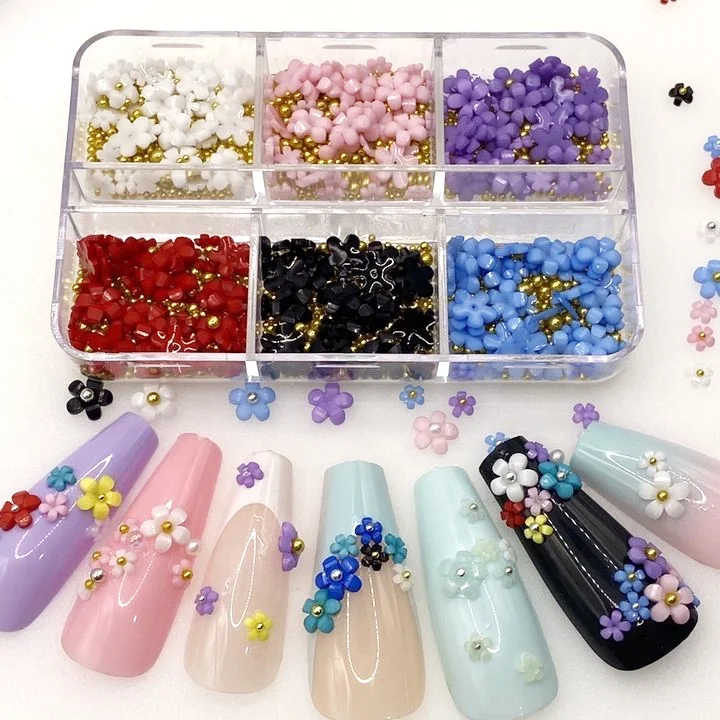 

Popular 3D Nail Acrylic Flowers Nail Decorations Multi Colors Natural Pressed On Nail Resin Flower Decoration, Picture