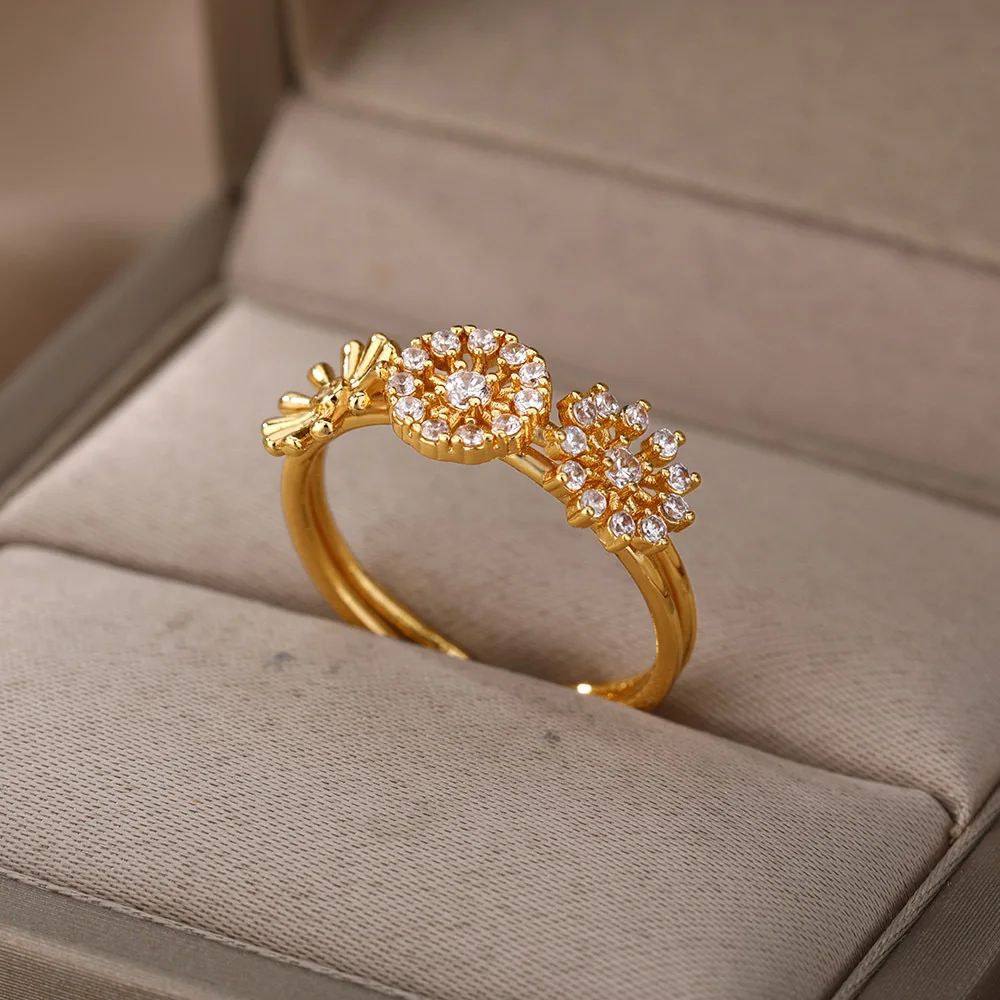 

2022 hot sale zircon ring hollow O shaped adjustable ring gold plated dainty ring flower fashion women wholesale, Picture shows