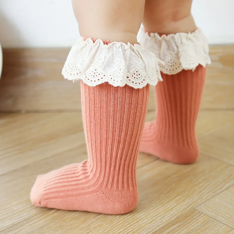 

Korean fashion children girls toddler knee high socks combed cotton long kids knee socks baby lace ruffle sock