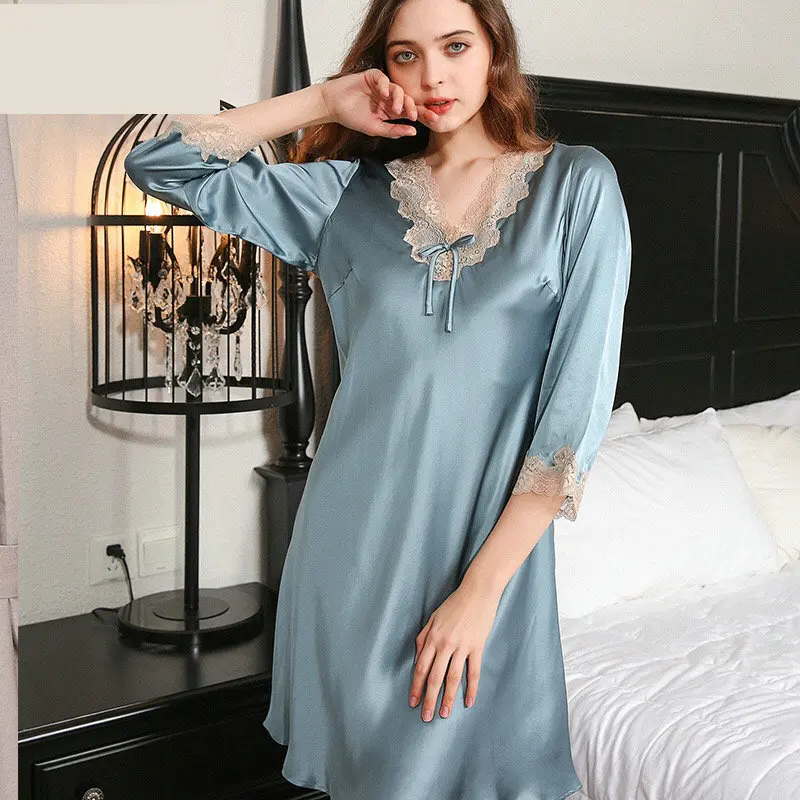 

Wholesale Women Silk Sleepwear Lace Robe Sexy Style Silk Night Dress, Customized color