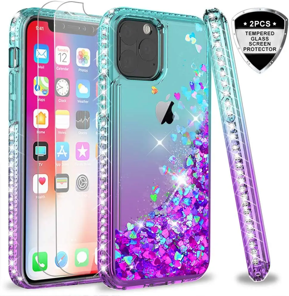 

LeYi For iPhone 11 Pro Case with Tempered Glass Screen Protector[2 pack], 3D Glitter Liquid Shockproof Cute Clear Case