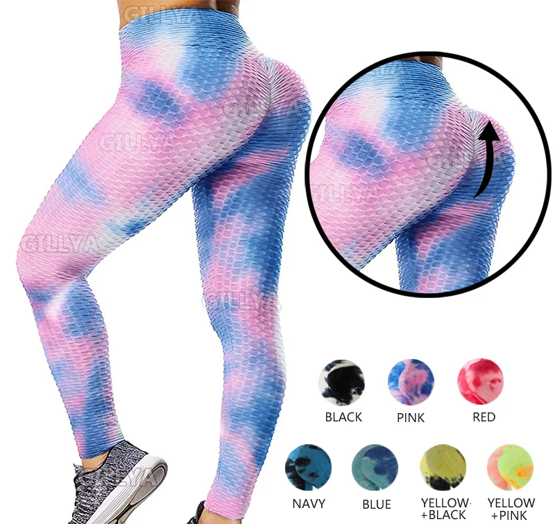 

High Waisted Soft Textured Scrunch Leggings Booty Tights Workout Running Tummy Control Slim tie dye Yoga Pants, Custom color