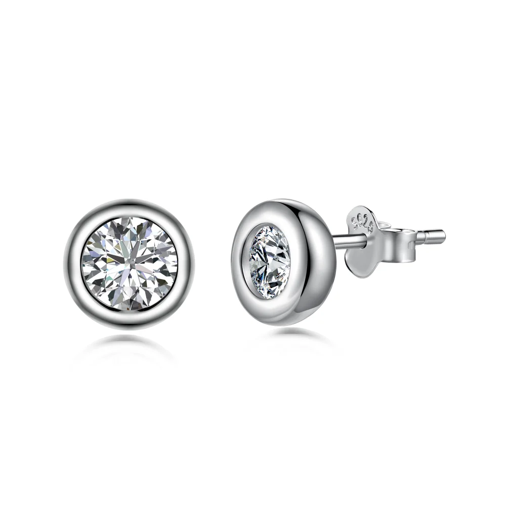 Dylam Classic Design 925 Sterling Silver Rhodium Plated Circle Shape 5A Cubic Zirconia Stud Earrings for Women Bridal Jewelry