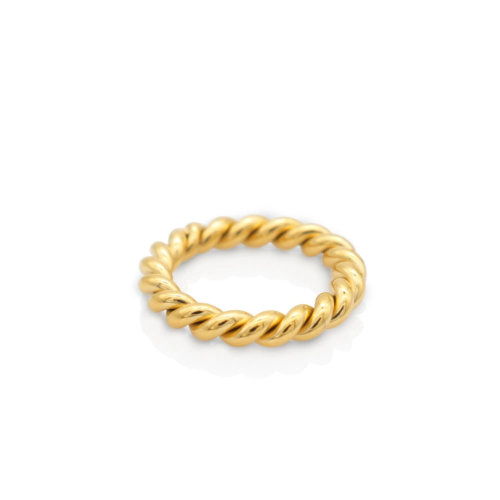 Chris April 316L stainless steel PVD gold plated minimalist Coarse twist and exaggerated personality fashionable ring