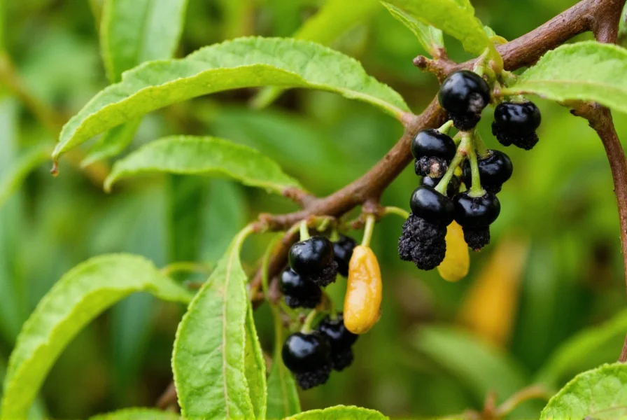 Piper nigrum vine with ripening peppercorns on tropical plantation