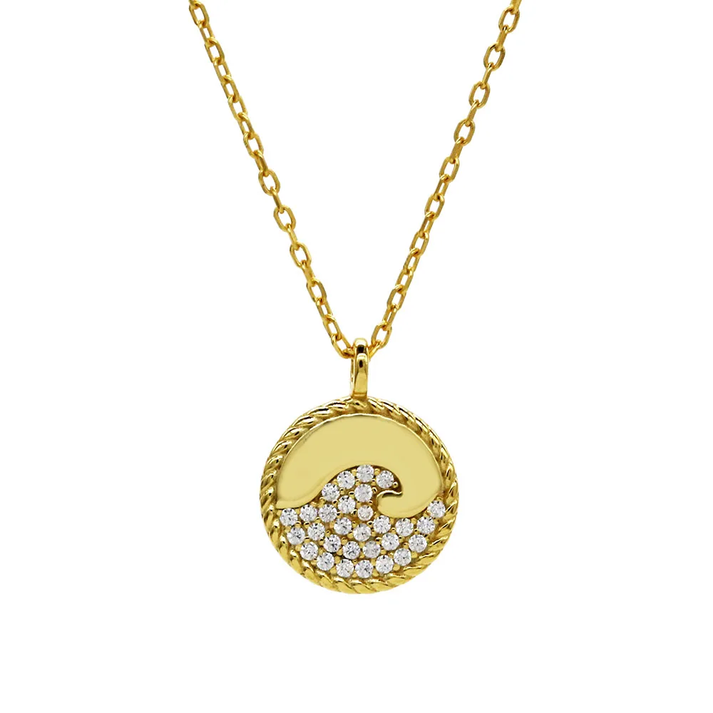 

simple style vintage gold plated zircon pendant Round necklace
