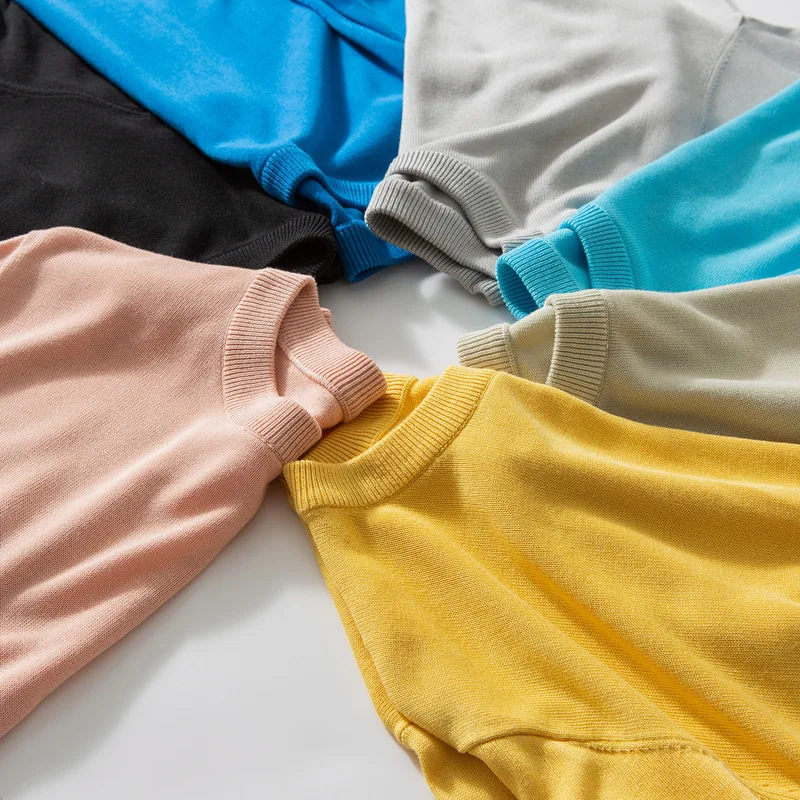 

2021 Hot Selling 100% Viscose Worsted 14gg Knit Custom Tee Blank T shirt Short Sleeve Thin Sweater for Men, Customized color