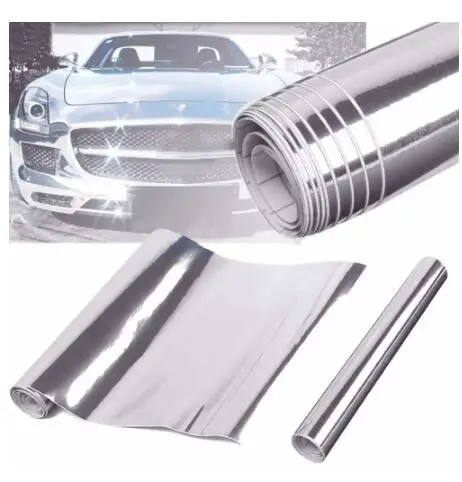 

1PC Graphics Decals 12" x 60'' Mirror Silver PVC Vinyl Wrap Film Car Sticker Decal Sheet Bubble Decals/Emblems/License Frames