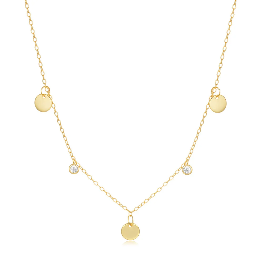Wholesale Fashion Jewelry 925 Sterling Silver Round Disc Charm Diamond by Yard Gold Plated Necklaces Jewelry for Women