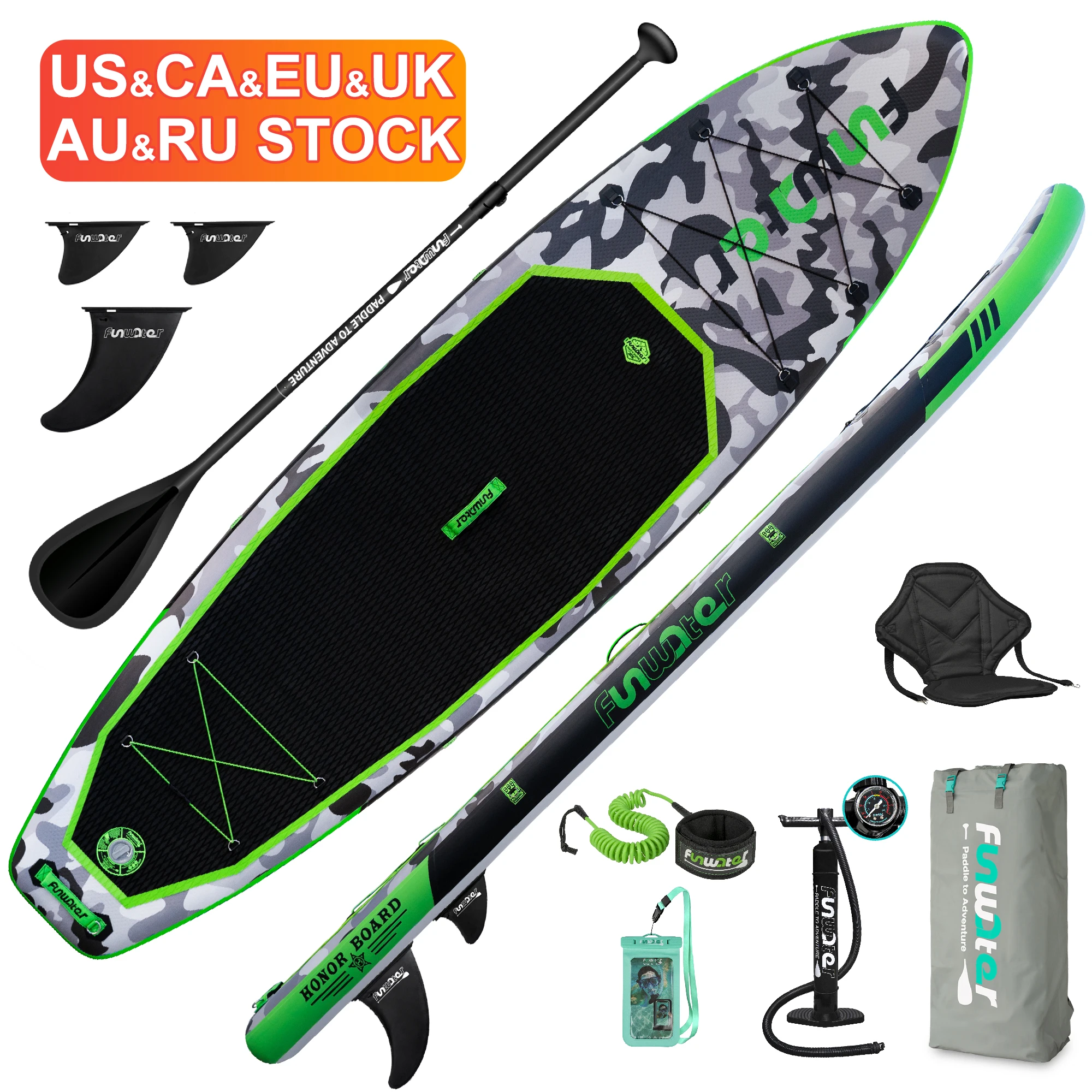 

FUNWATER Dropshipping OEM 10'8" black sup board surfboard soft boards surf Sup PVC wakeboard Inflatable Stand Up Paddle Board