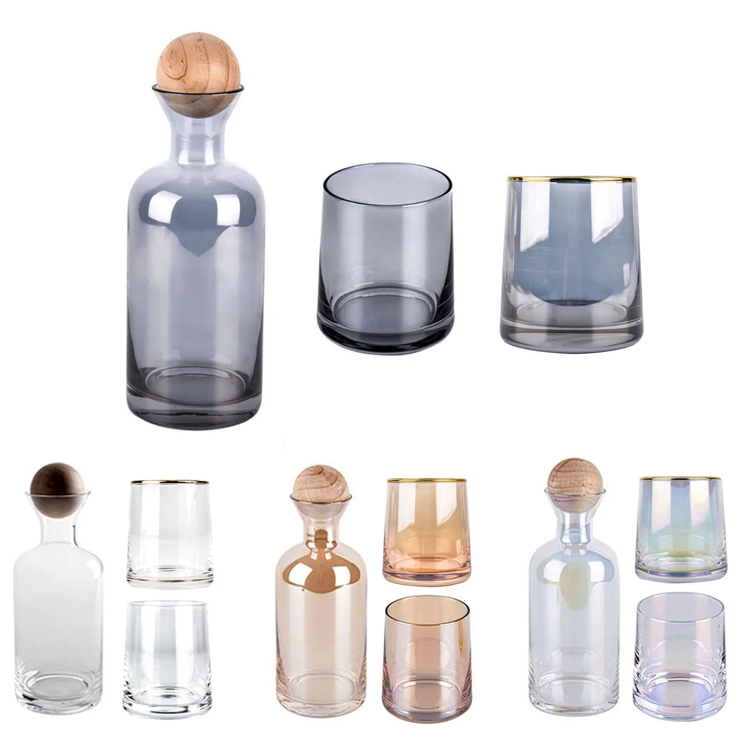 

Amazon Hand Blown Crystal Drinking glass Water Pitcher sets with Ball Wooden Lid