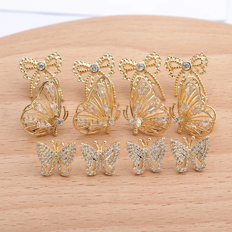 

High quality butterfly shape 18K gold plated diy zircon earrings,M666,10 pcs/lot