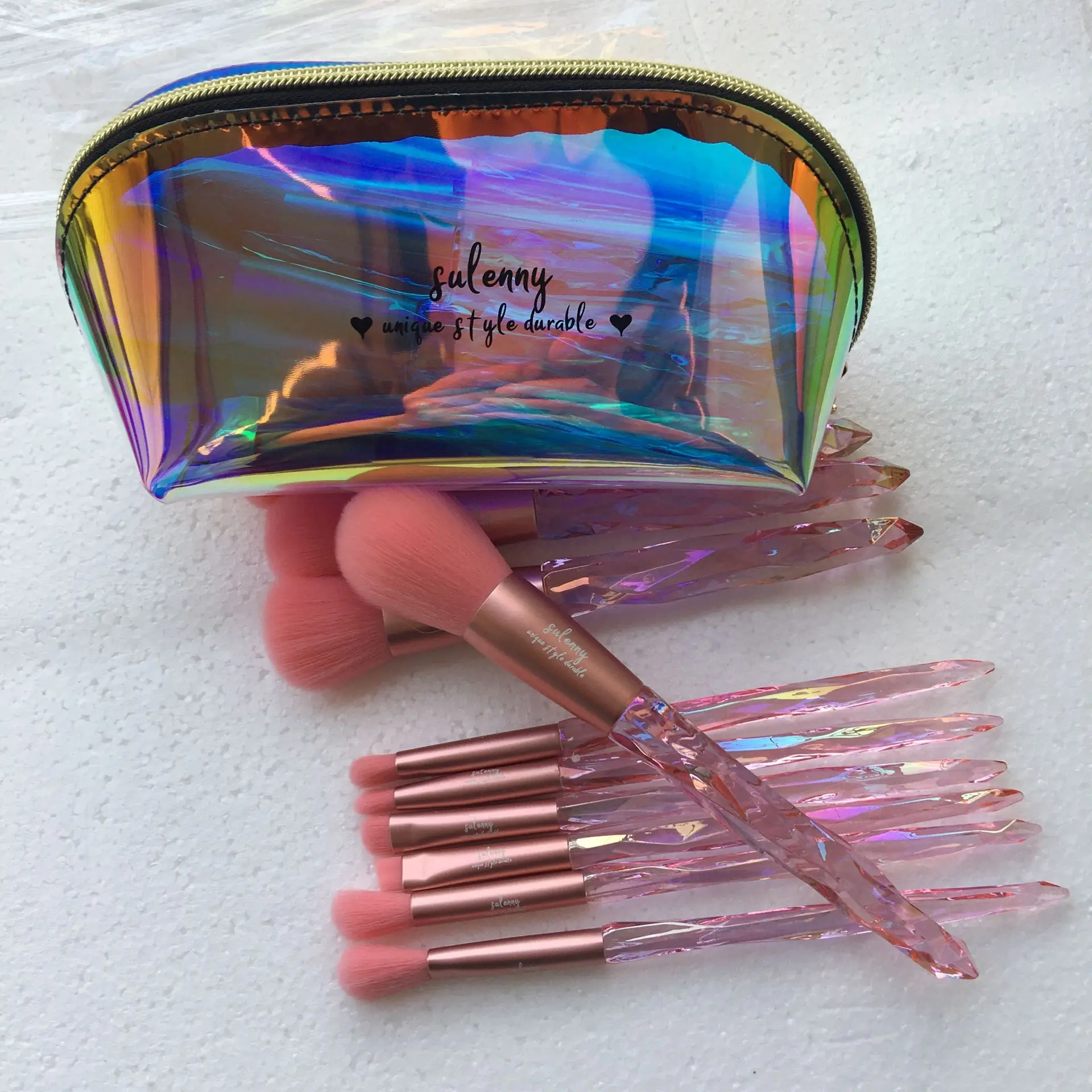 
2019 Hot Selling 10pcs Pieces Crystal Makeup Brushes Transparent Diamond Crystal Handle Makeup Brush Set <span style=