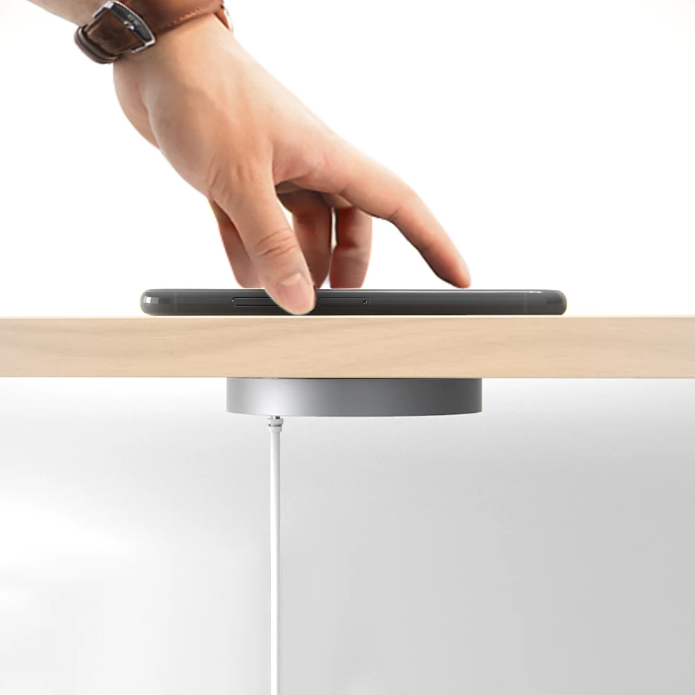 

Aluminum Desk Hidden Built-in Wireless Charger Solution for Furniture Table Embedded Long Distance QI Charger