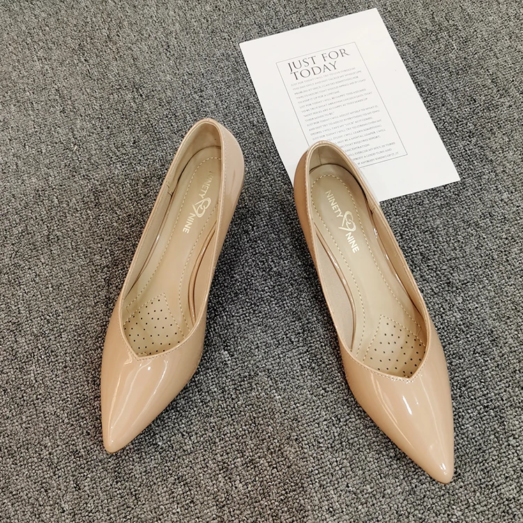 

2021 Wholesale Trending office Ladies Fancy Stiletto PU Shoes Women Low Heels For Women And Ladies, Customized color