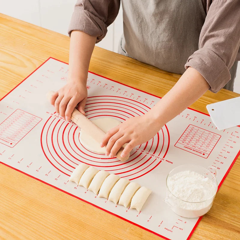 

Amazon hot selling 60*40cm custom logo Kitchen non-stick red silicon anti-slip for rolling dough Mats Pastry Silicone Baking Mat