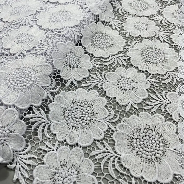 

African Lace Net Fabric Embroidered White Cord Fabrics Water Soluble Guipure Lace Fabric for Skirt