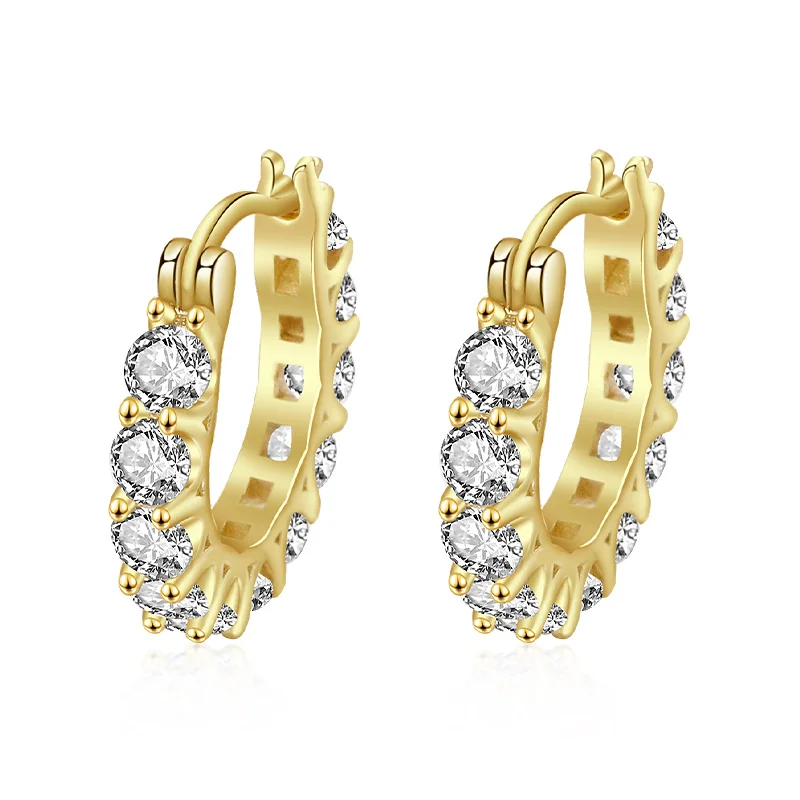 

Damila Customized 925 Sterling Silver Fine Jewelry 18K Gold Plated Full Zircon Tennis Chunky Hoop Earrings