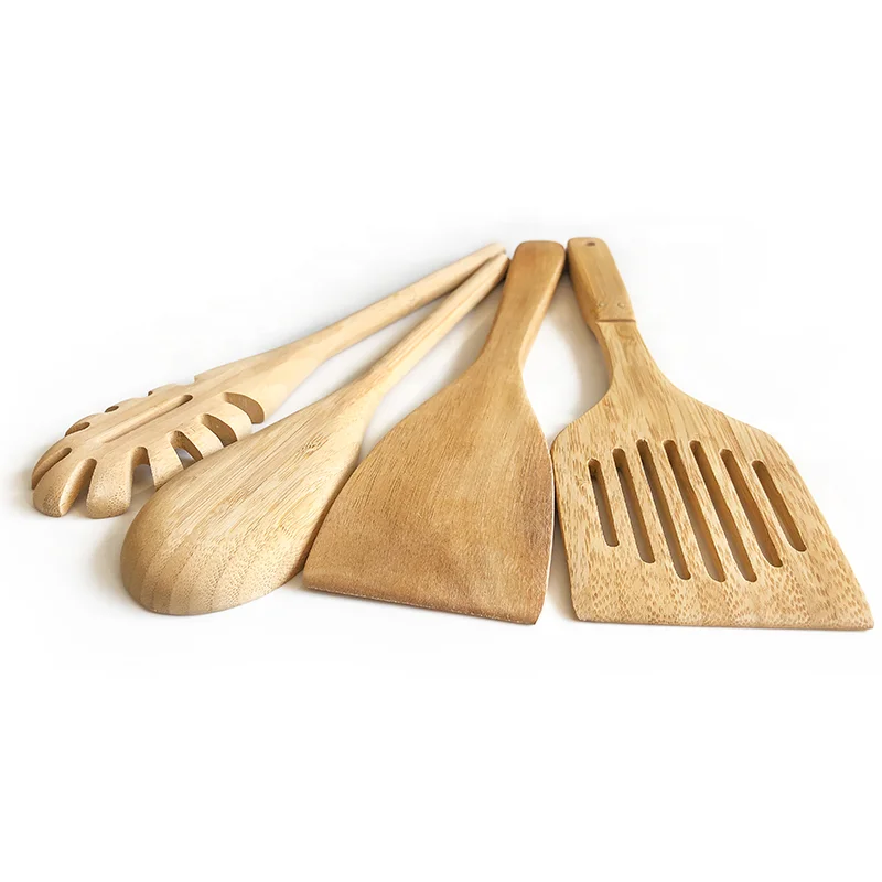 

Hot Selling Private Label 4 Pack Nature Bamboo Biodegradable Kitchenware Set