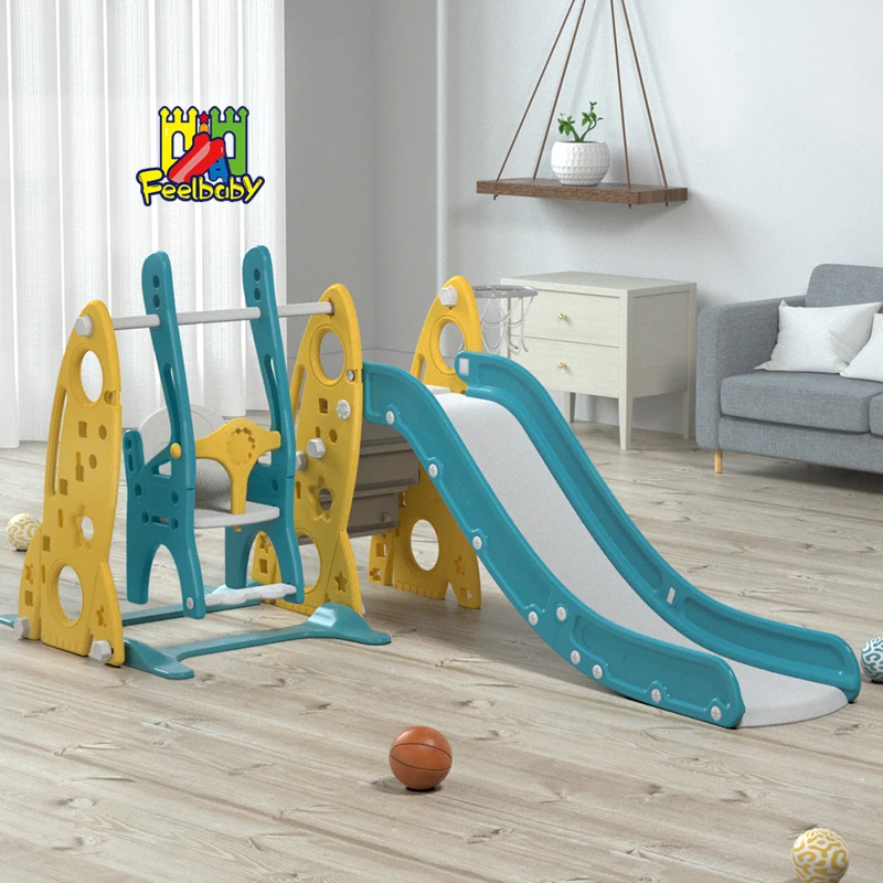 

Feelbaby new design indoor children plastic slide and swing playground set, Yellow, red