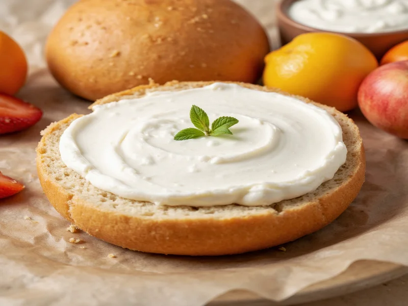 Fresh homemade cream cheese on bagel