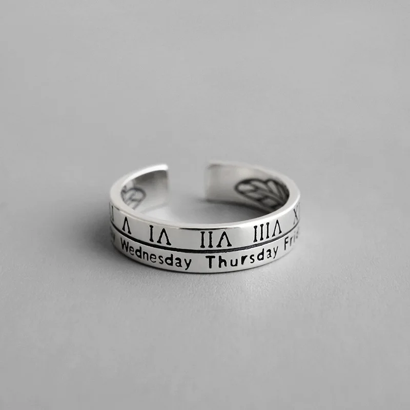 

Japan S925 sterling silver ring retro Roman numeral women ring adjustable sterling silver rings