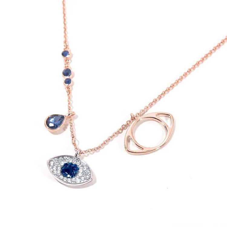 

Women Chokers Necklace Blue Crystal Evil Eyes Pendant Necklaces Christmas Gifts, Rose gold ,silver color