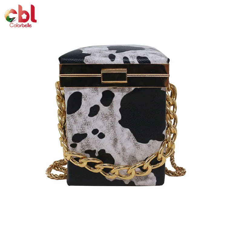 

new product Mini square Small Bags Zebra Pattern Milk Box Cow Print Handbags Women Bags Leopard Clutch Bag, Black and white