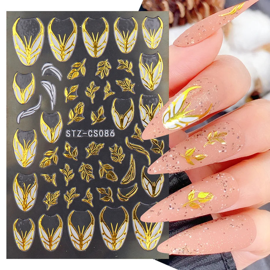 

3D Gold Nails Stickers For Christmas Decals Designer Rose Butterfly Stripe Gothic French Nail Art Sticker, Aurora colorful