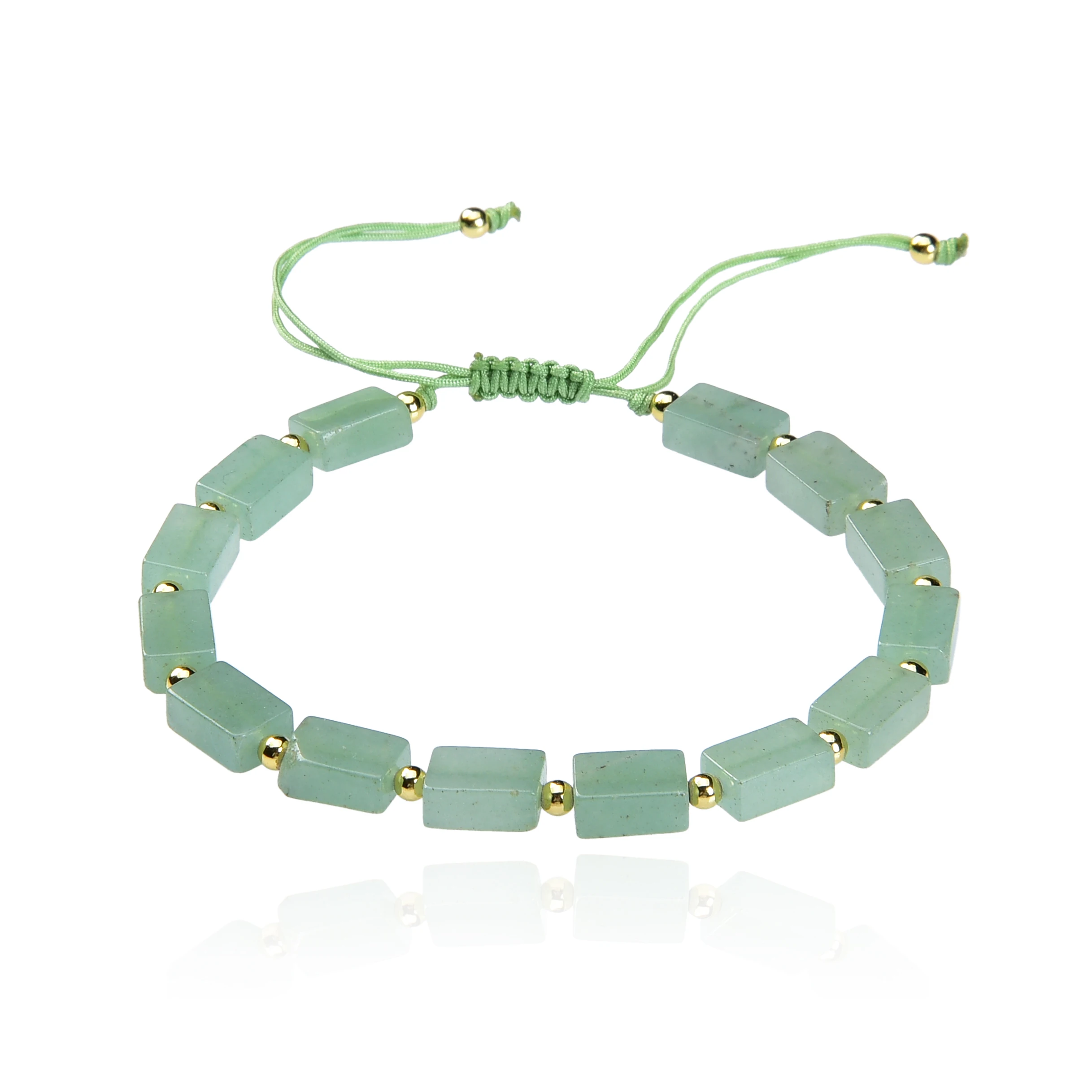 

Trendy natural Aventurine squared beads 16k gold woven green jade bracelet, Customize