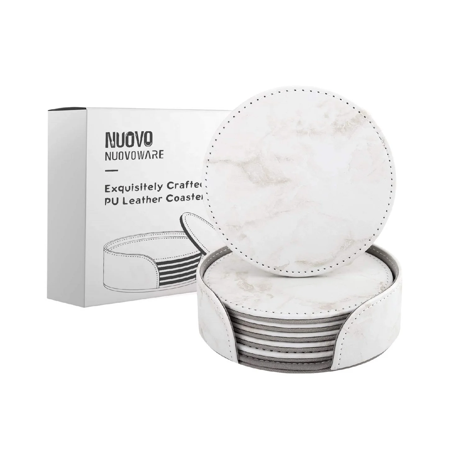 

Nuovoware [6-Pack] PU Leather Round Coffee Tea Cup Coaster with Holder Sets