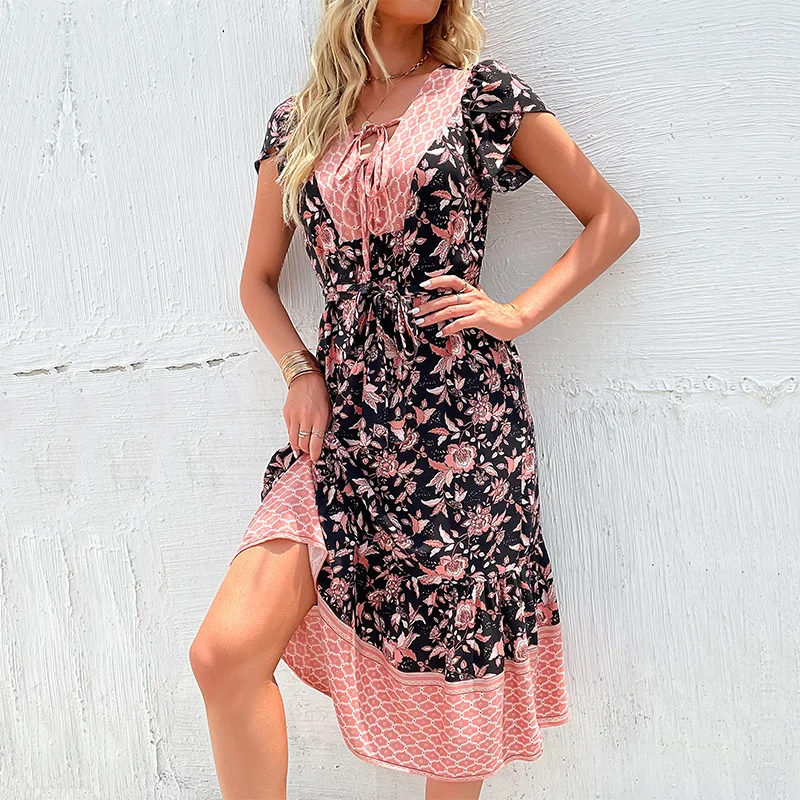 

2022 New Boho Retro Ethnic Style Long Dress Pattern Holiday Style Loose Dress